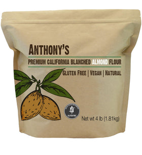 Anthony's Blanched Almond Flour bag with pale, fine texture for gluten-free baking