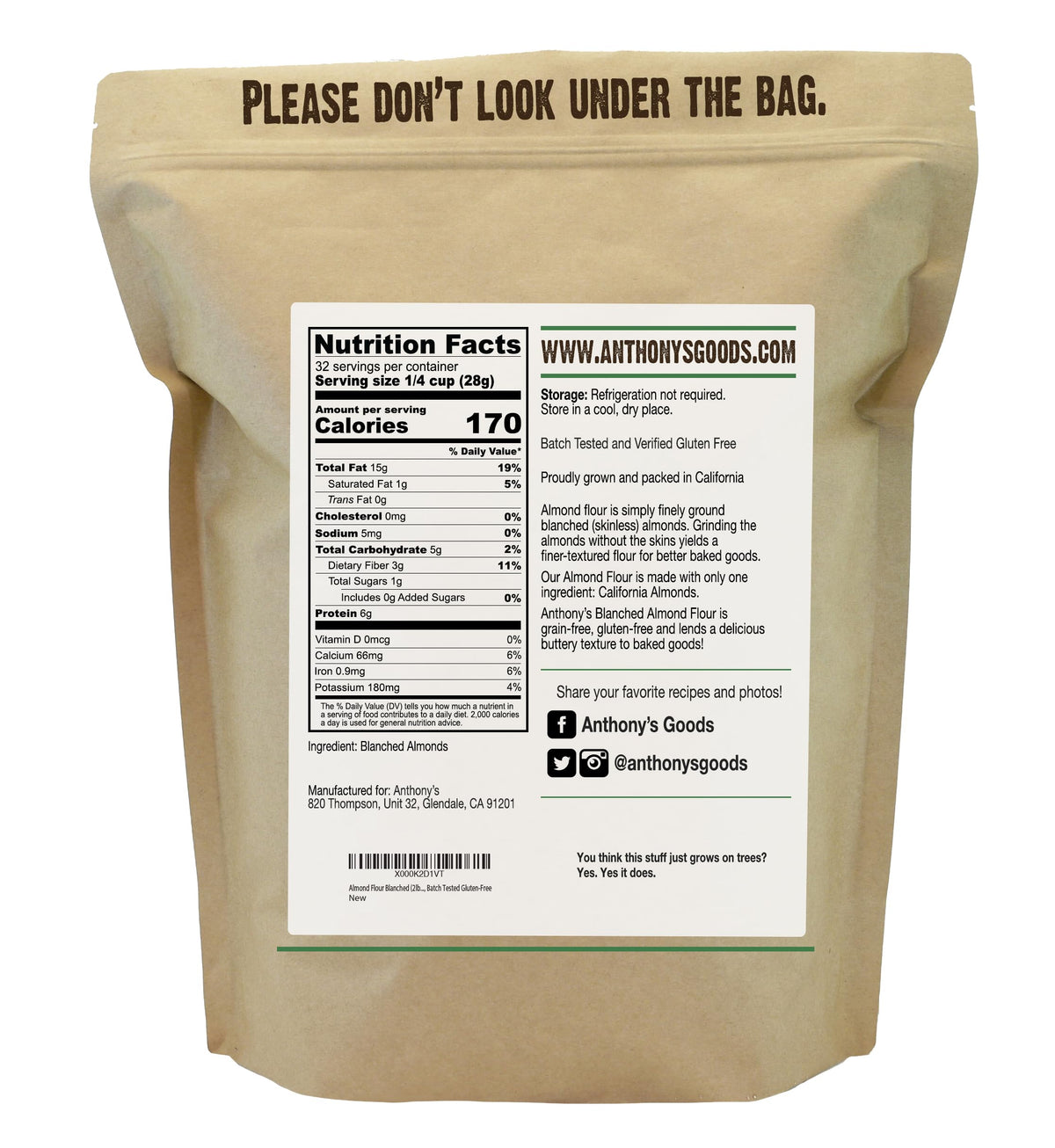 Anthony's Blanched Almond Flour scoop beside measuring cups for keto-friendly baking.