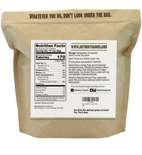 Close-up of Anthony's Blanched Almond Flour texture showing a smooth powder
