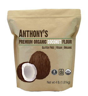 Anthony's coconut flour 4lb bag on kitchen counter for gluten-free baking