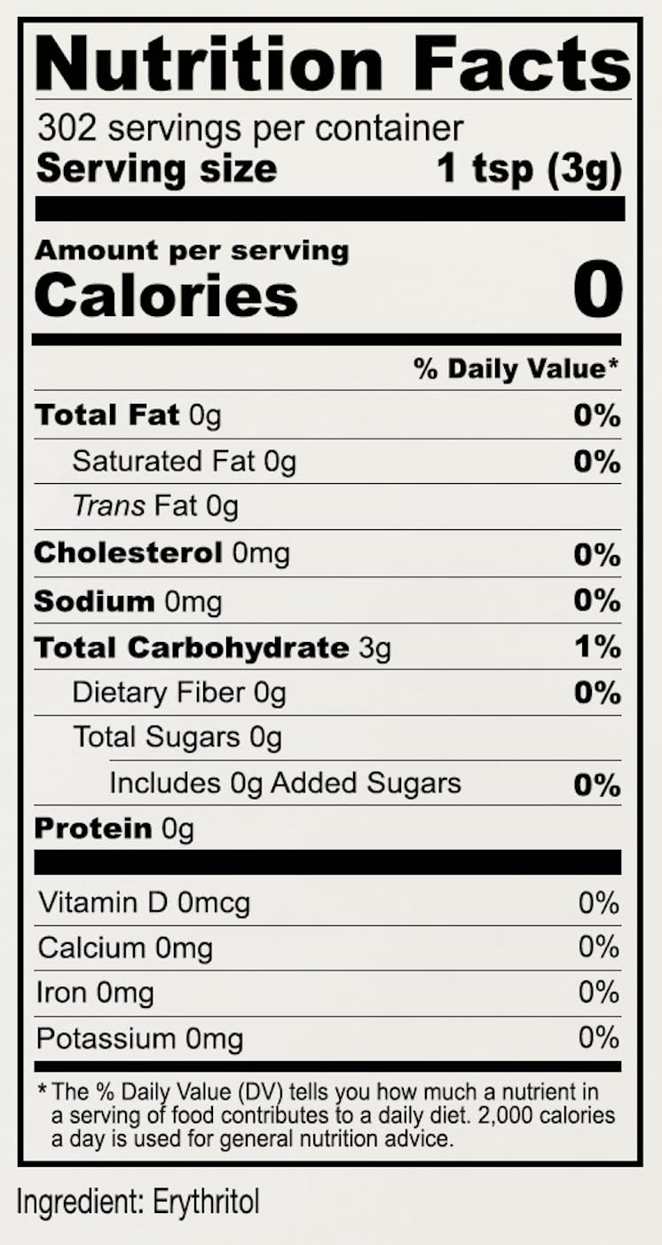 Anthony's Erythritol Powder jar label shows gluten-free and additive-free status.