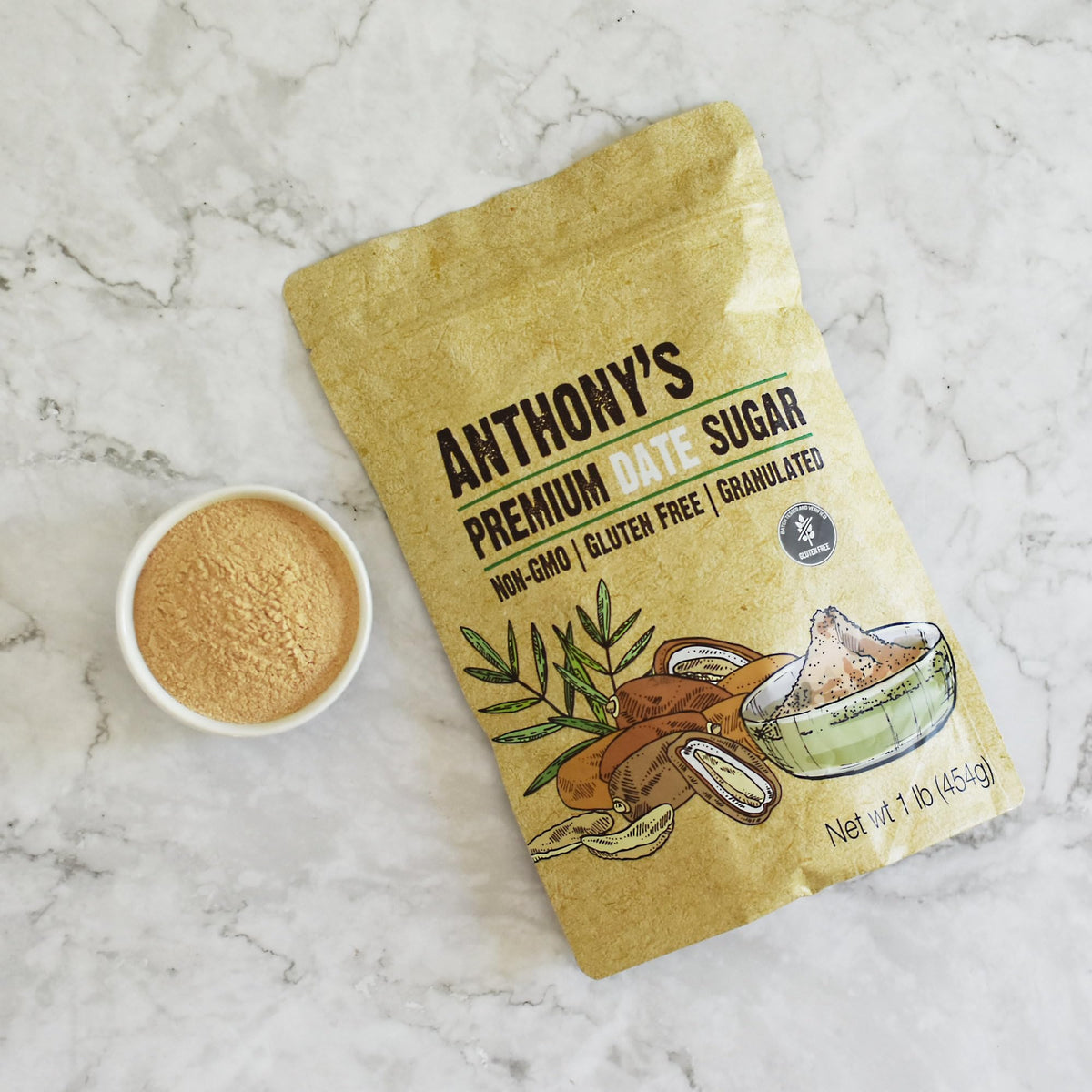 Anthony's Date Sugar used in baking to replace brown sugar.