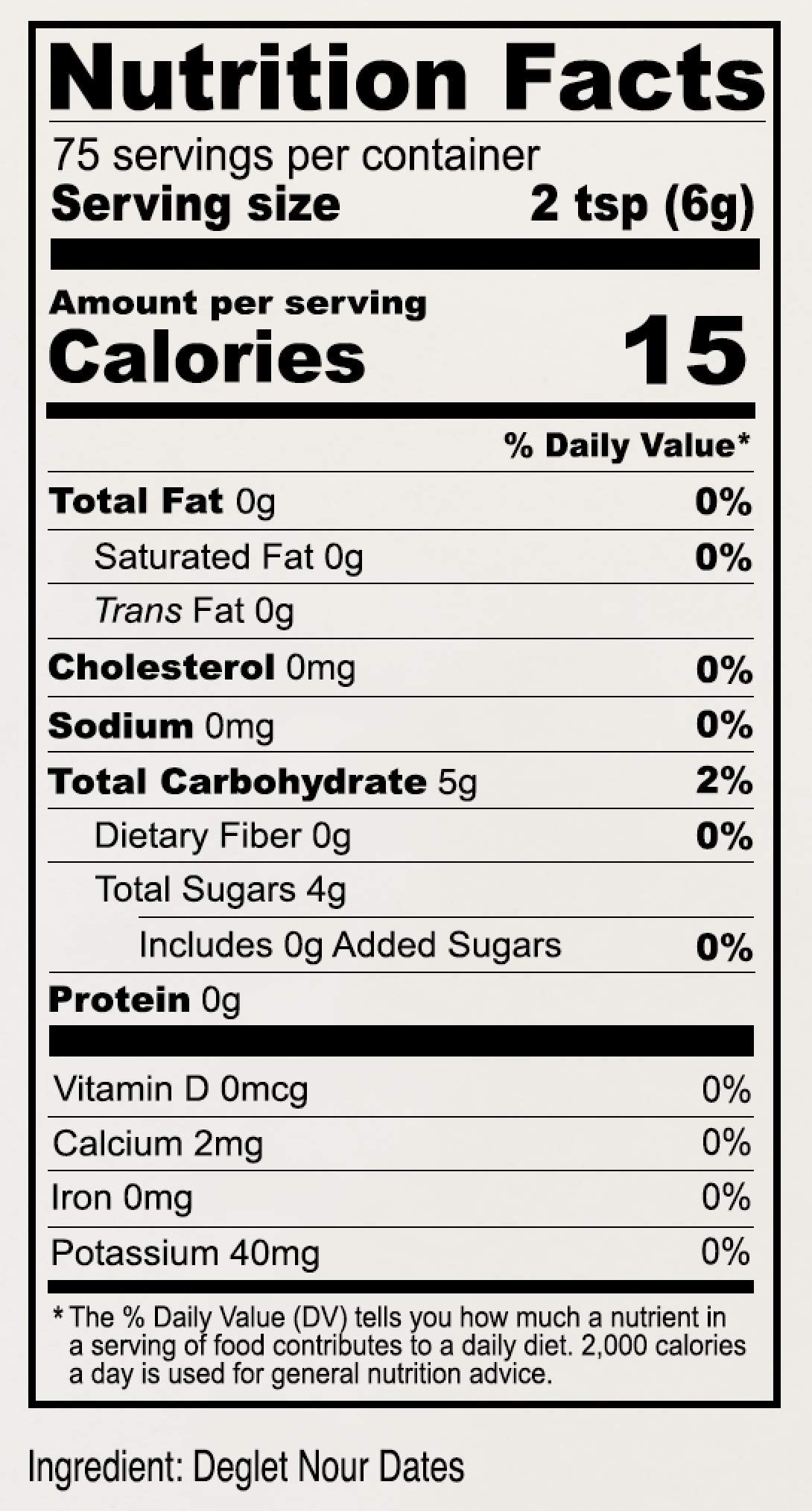 Label shows only dates with no additives in Anthony's Date Sugar.