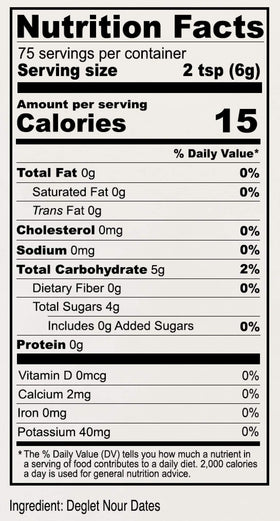 Label shows only dates with no additives in Anthony's Date Sugar.