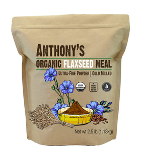 Anthony's flaxseed meal packaging closeup highlighting organic certification