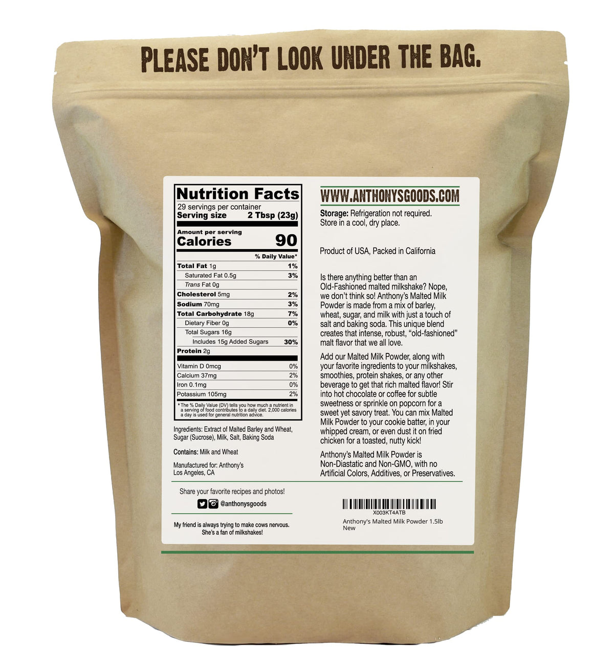 Anthony's Malted Milk Powder adds creamy malt notes to shakes.
