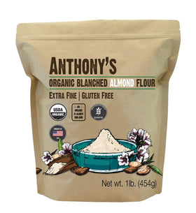 Anthony's Organic Almond Flour bag poured, ideal for gluten-free baking