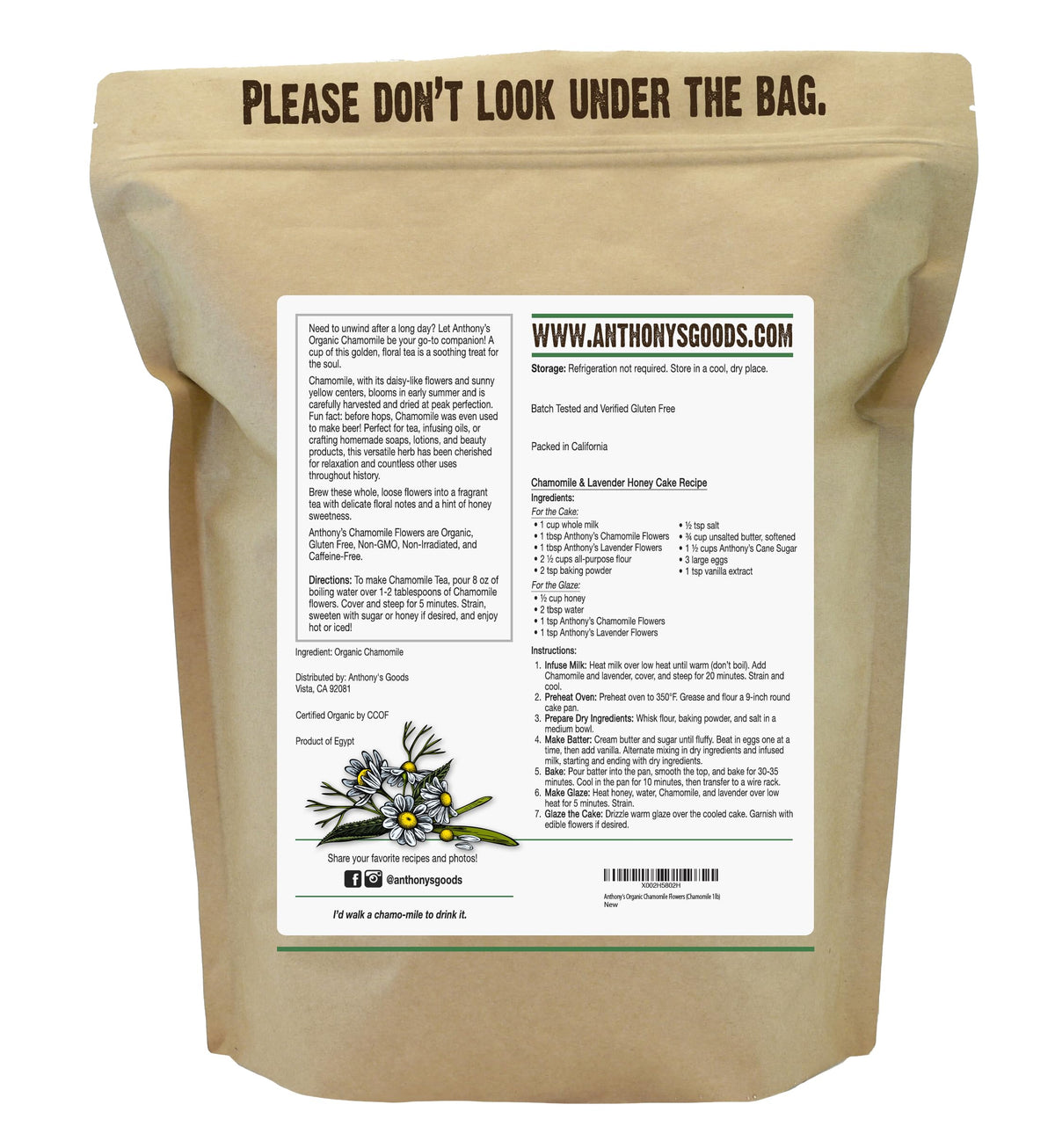 Anthony's Organic Chamomile Flowers loose leaf for fragrant infusions at home.