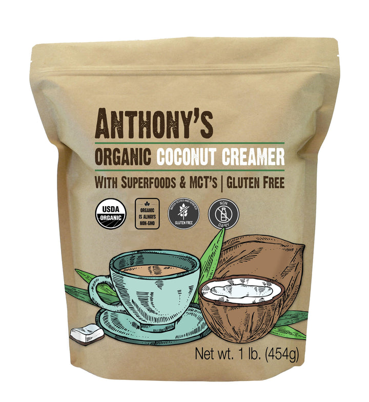 Anthony's Organic Coconut Creamer original bottle, dairy-free and vegan-friendly for coffee.