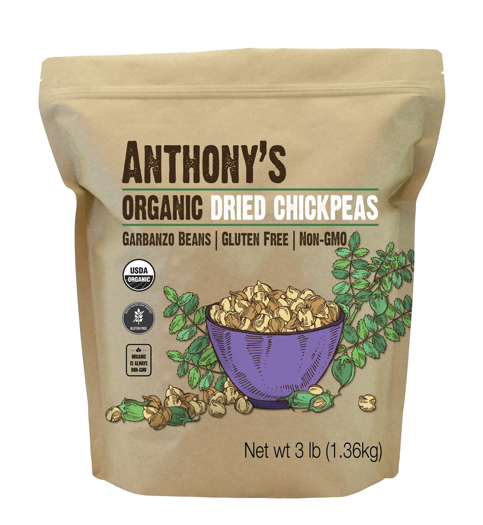 Anthony's Organic Dried Chickpeas bulk bag for versatile cooking and meal prep