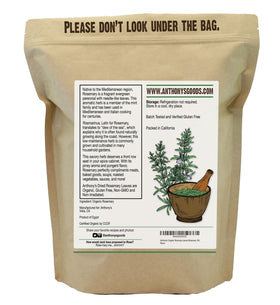 Anthony's Organic Dried Rosemary Leaves closeup shows whole leaves ideal for infusion.