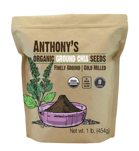 Anthony's Organic Ground Chia Seed 1lb packaging showing premium gluten-free quality.