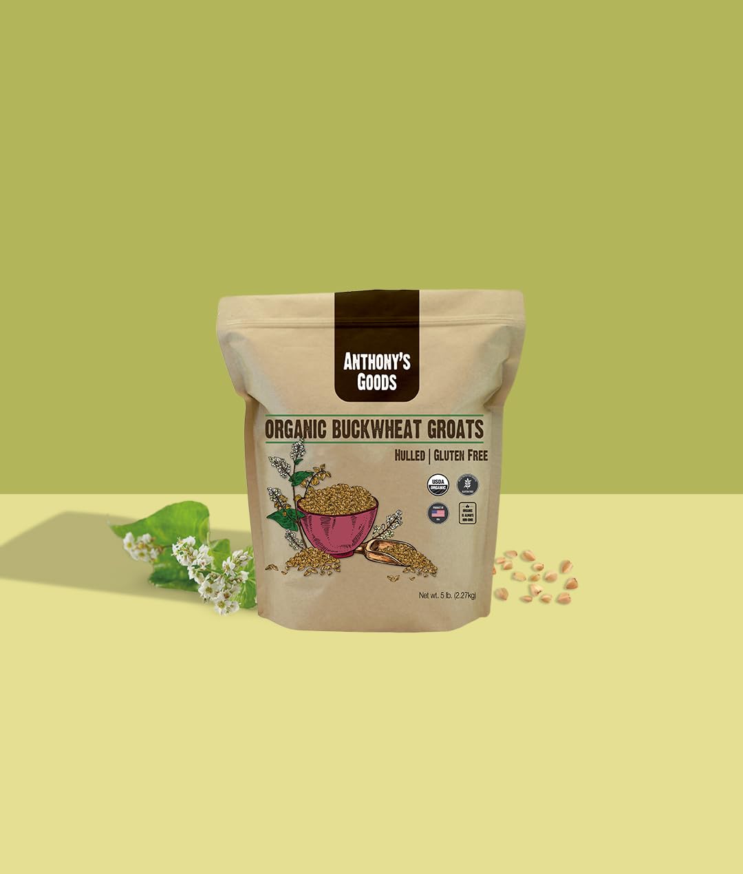 Anthony's buckwheat groats in a bowl illustrate a rice substitute for gluten-free meals