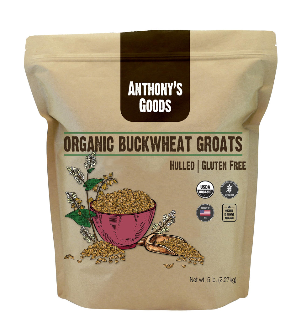 Anthony's Organic Hulled Buckwheat Groats packaging; a versatile gluten-free base for meals