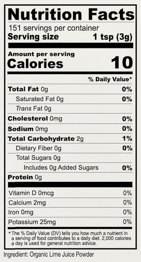 Anthonys Organic Lime Juice Powder packaging label emphasizes gluten-free, non-GMO quality