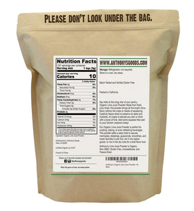 Close-up texture of Anthonys Organic Lime Juice Powder for bright, unsweetened citrus