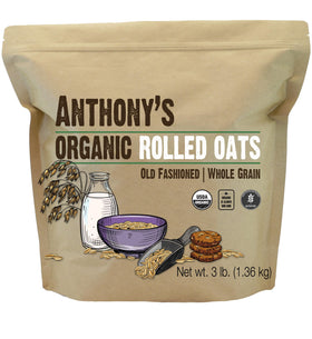 Anthony's Organic Rolled Oats in a breakfast bowl showcasing wholesome whole grains