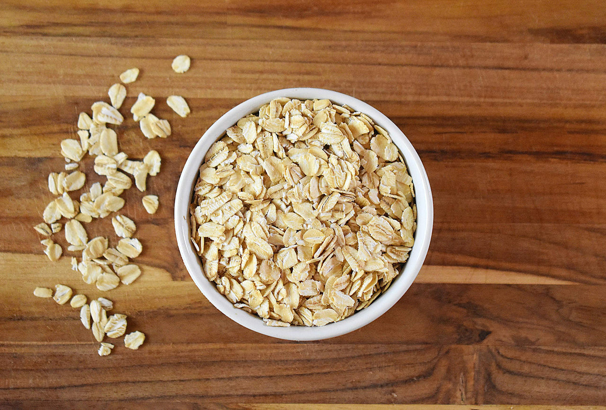 Full bag of Anthony's Organic Rolled Oats ready for kitchen use