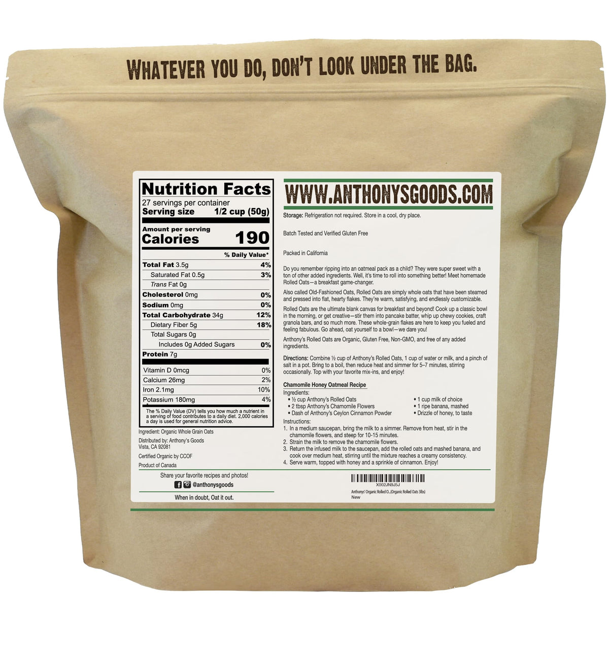Anthony's Organic Rolled Oats used in pancake batter for a hearty breakfast