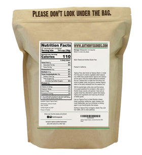 Anthony's Organic Tapioca Flour powder closeup emphasizes neutral flavor ideal for thickening.