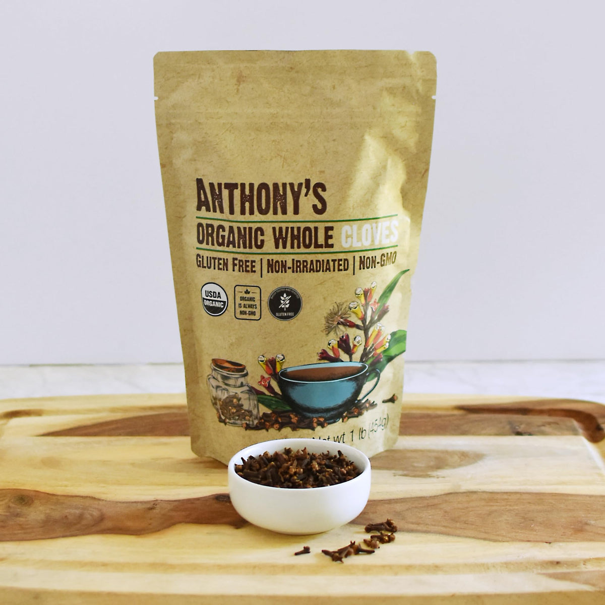 Anthony's Organic Whole Cloves tea brew image; infuse warmth into beverages