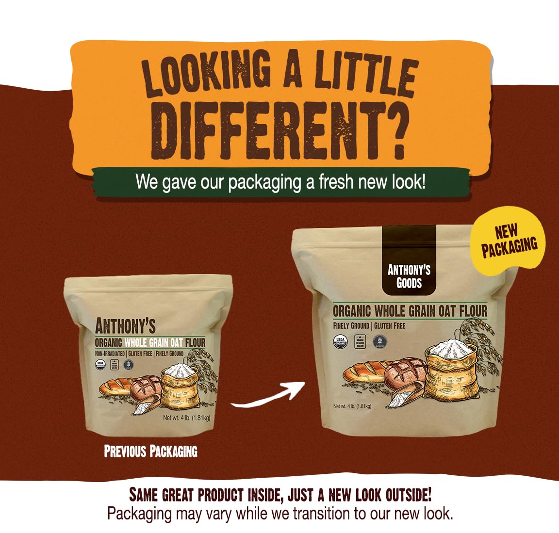 Anthony's Organic Whole Grain Oat Flour bulk-ingredient image highlights non-GMO quality.