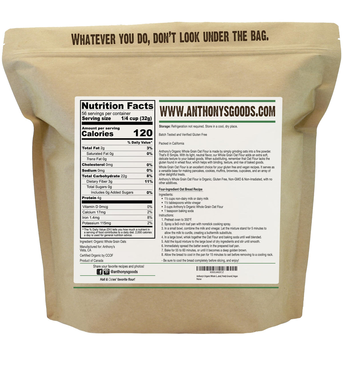 Anthony's Organic Whole Grain Oat Flour muffin-batch shows wholesome plant-based treats.