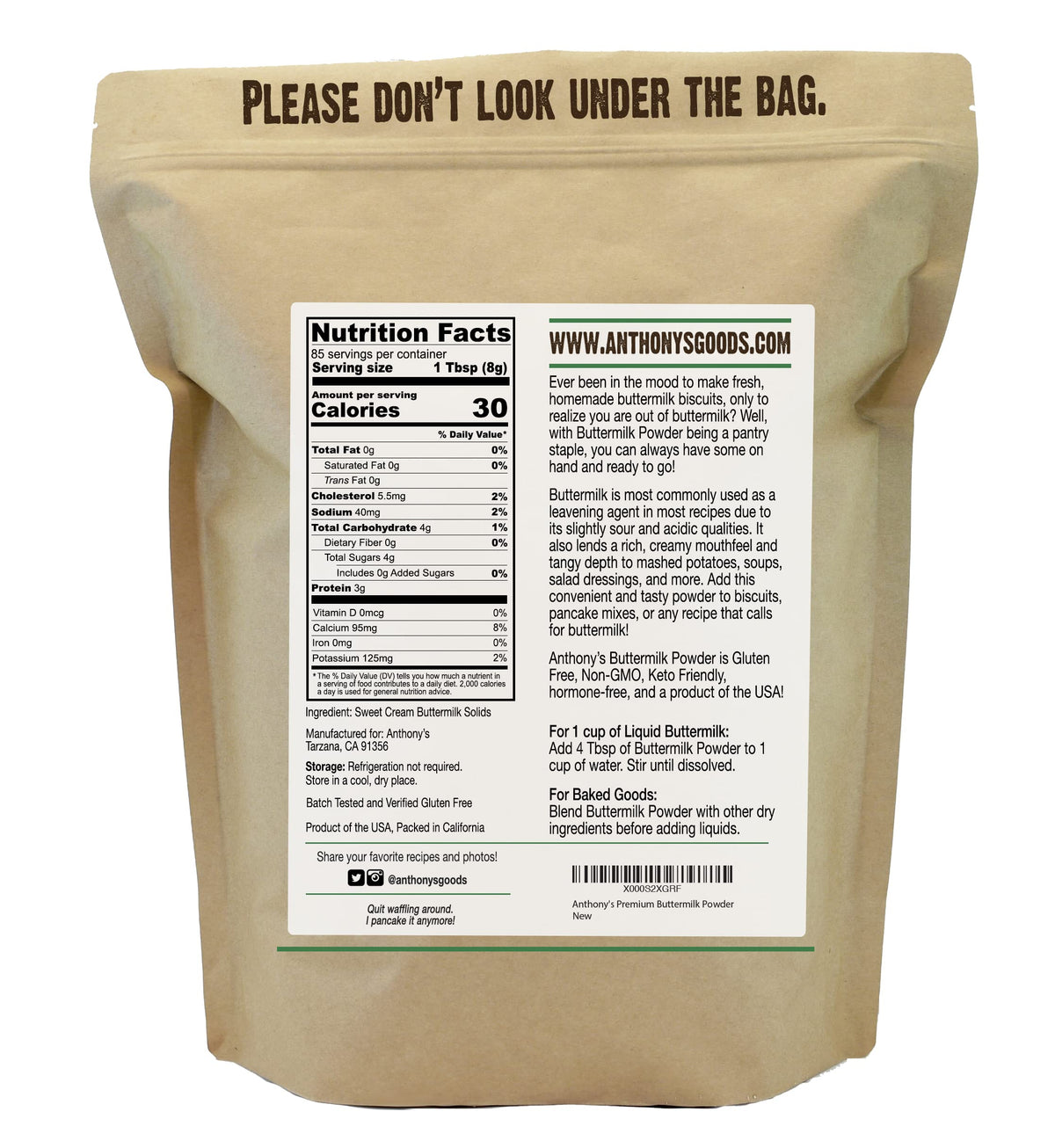 Close-up of Anthony's Premium Buttermilk Powder texture for recipes