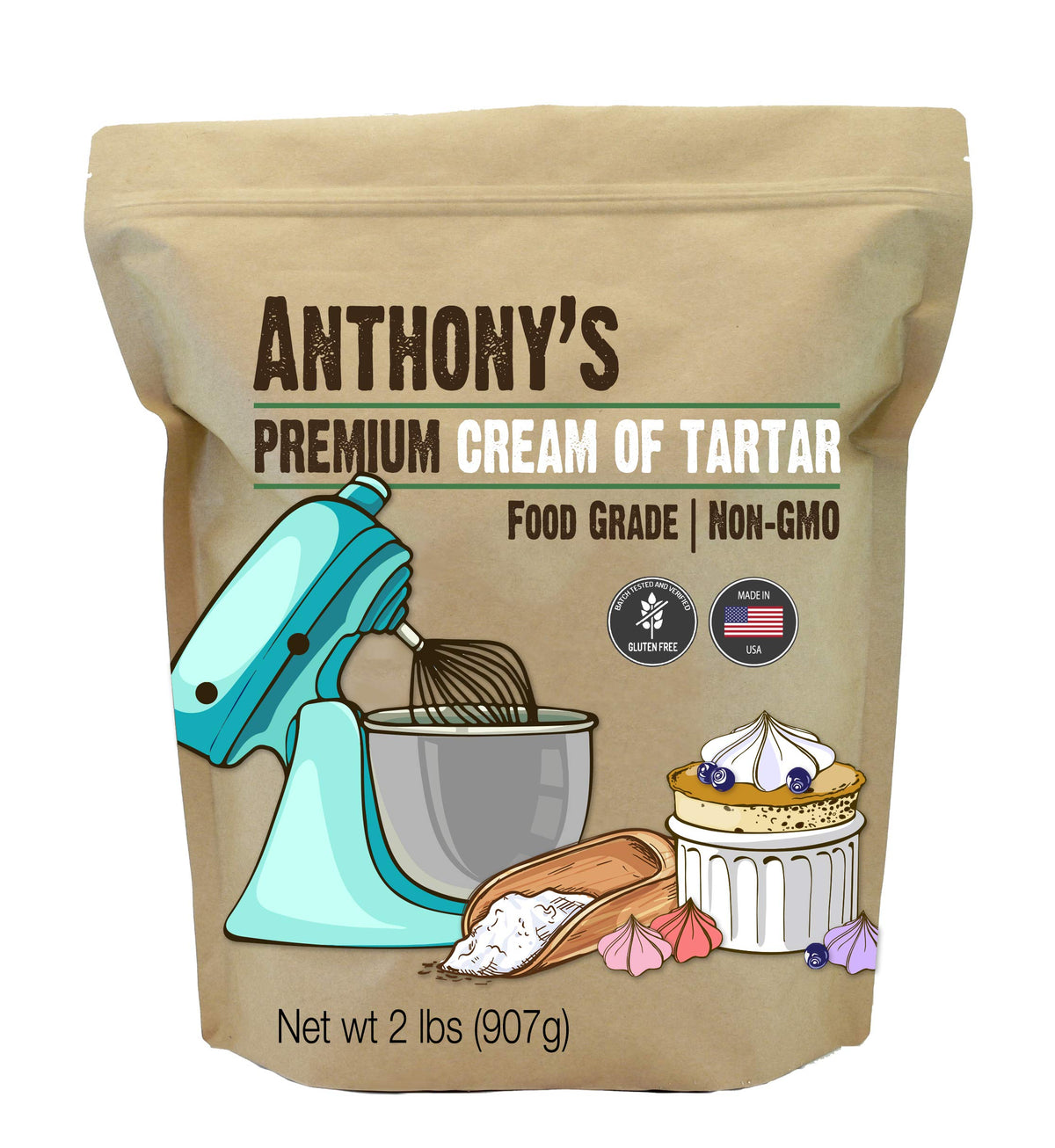 Anthony's Premium Cream of Tartar bottle for stable meringues and fluffy desserts
