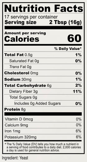 Anthony's Premium Nutritional Yeast Flakes label close-up shows non-GMO attributes.
