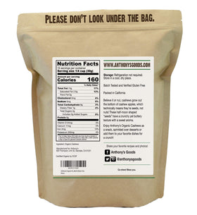 Anthony's raw unsalted cashews close-up show natural texture and aroma