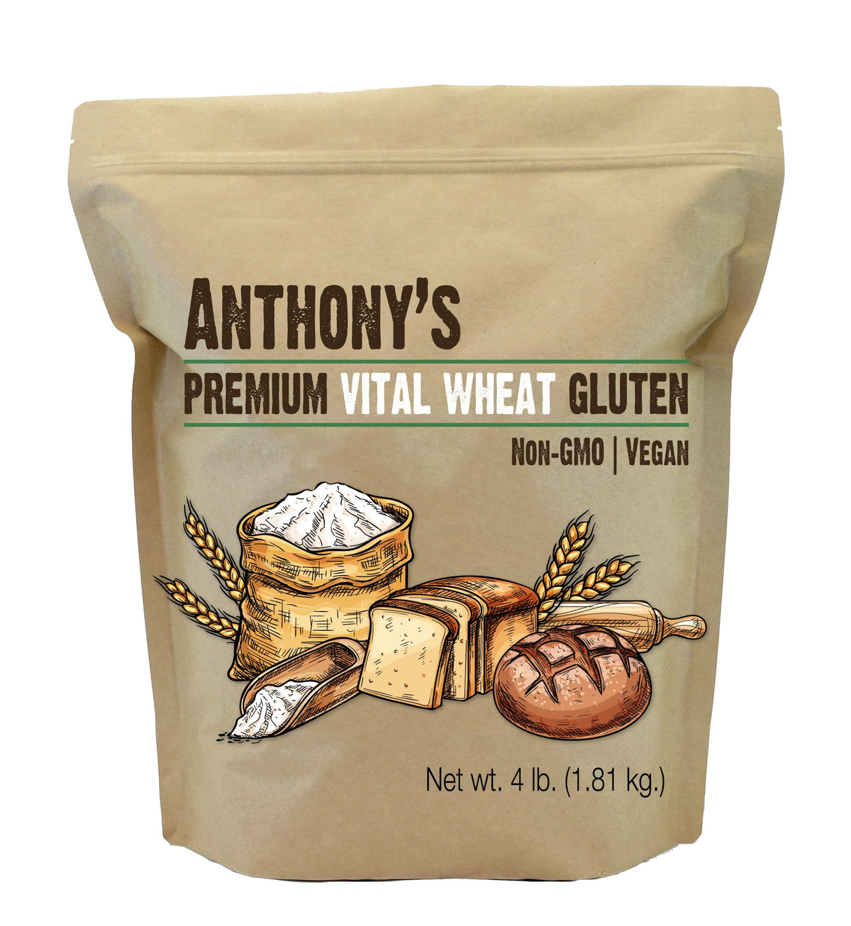 Anthony's Vital Wheat Gluten bag highlights protein boost for dough