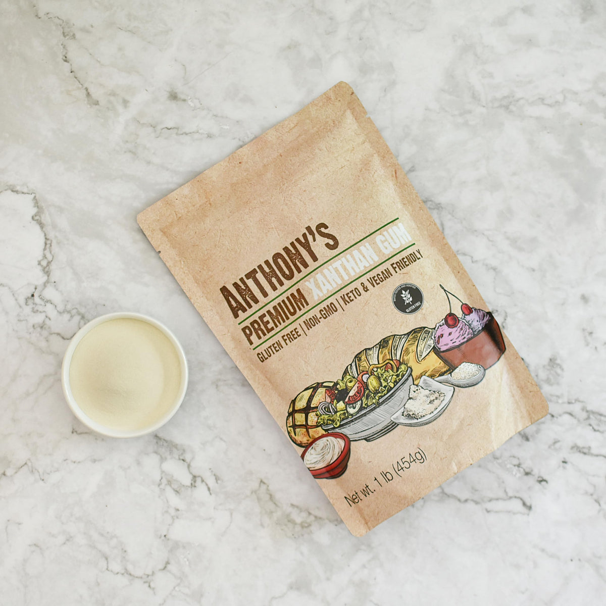 Made in the USA Anthony's Xanthan Gum packaging emphasizes quality.