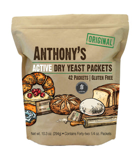 Anthony's yeast in a baking setup with bowls of flour, ready for recipes.