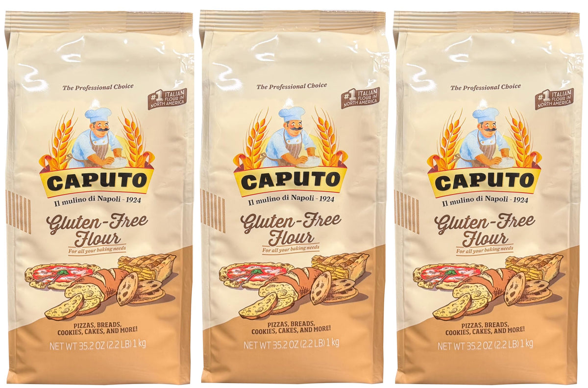 Antimo Caputo gluten-free pizza flour 3-pack pack-shot for reliable crust texture.
