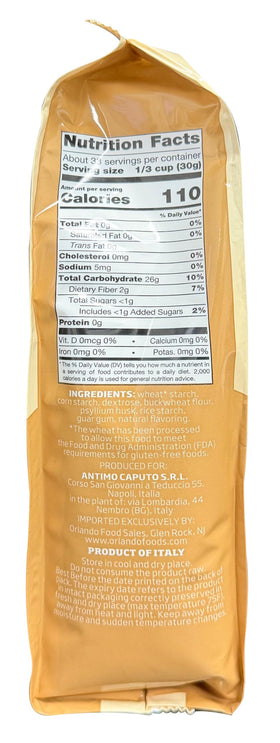 Antimo Caputo gluten-free pizza flour bag close-up highlights natural blend.