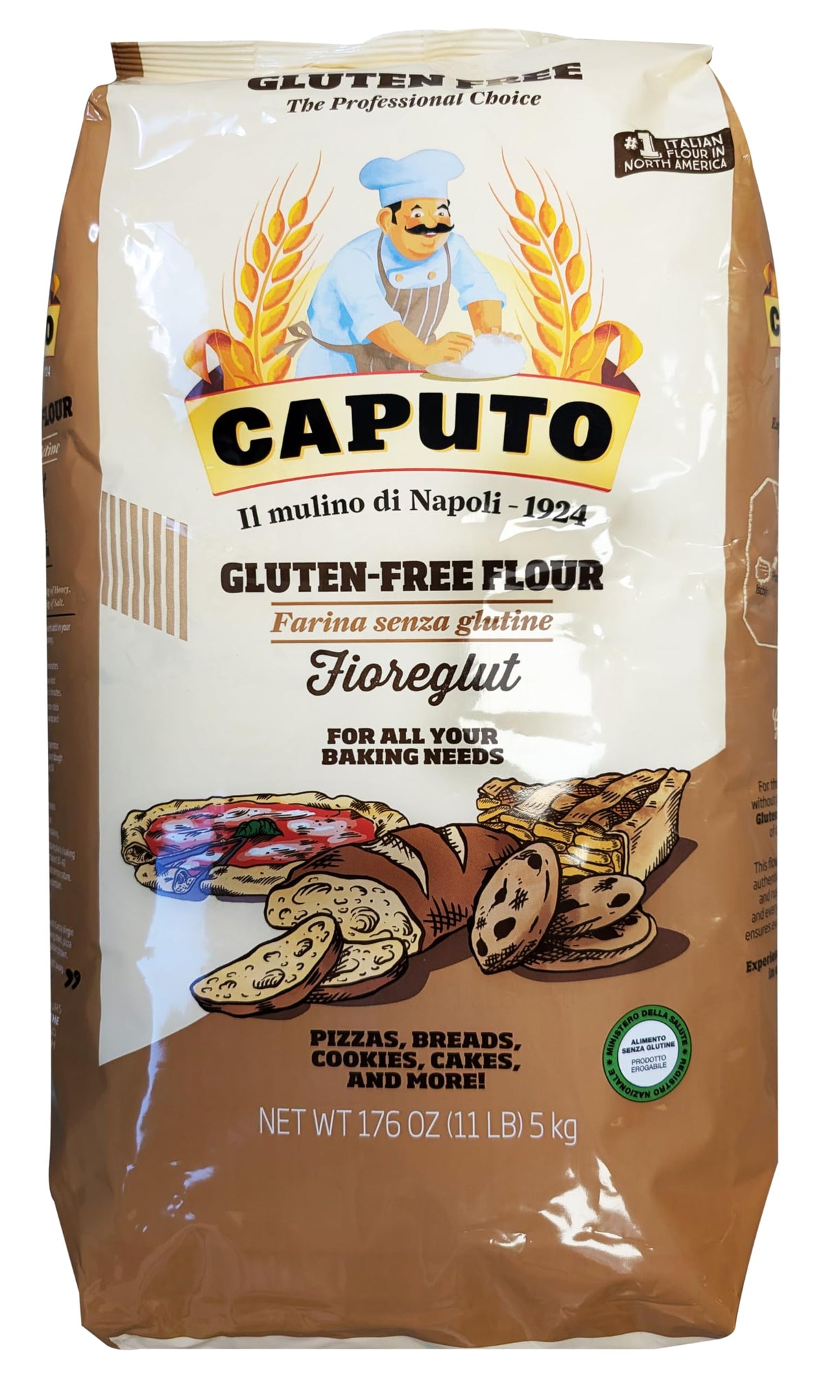 Antimo Caputo gluten-free pizza flour bag front highlights bulk 11 lb option for home bakers