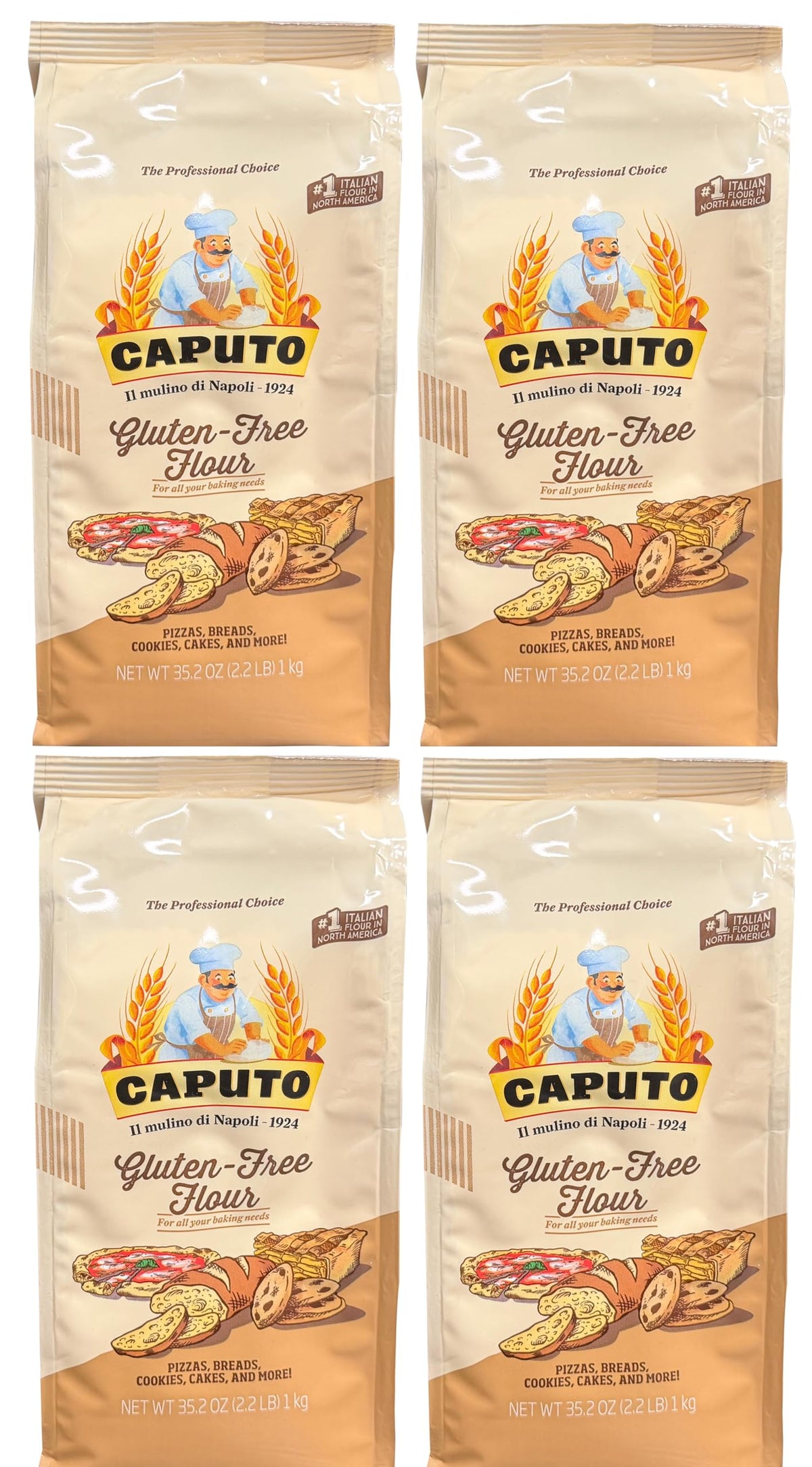 Antimo Caputo gluten-free pizza flour pack front highlighting four-pack for steady baking