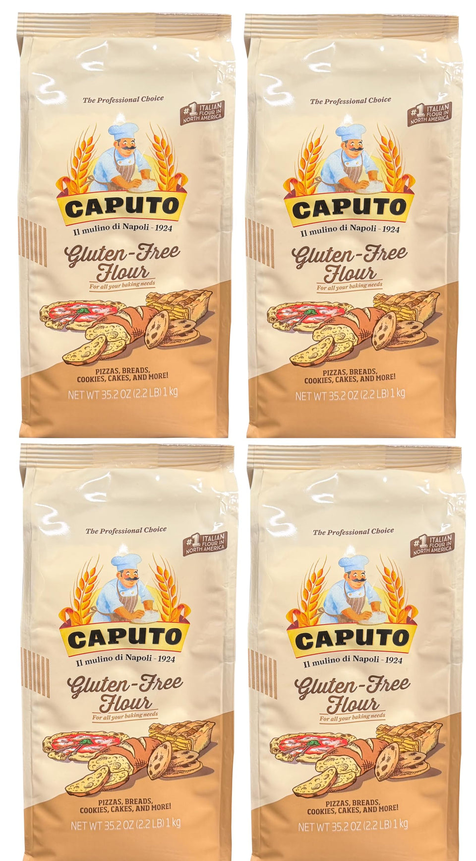 Antimo Caputo gluten-free pizza flour pack shot shows high-performance flour for Neapolitan crust.