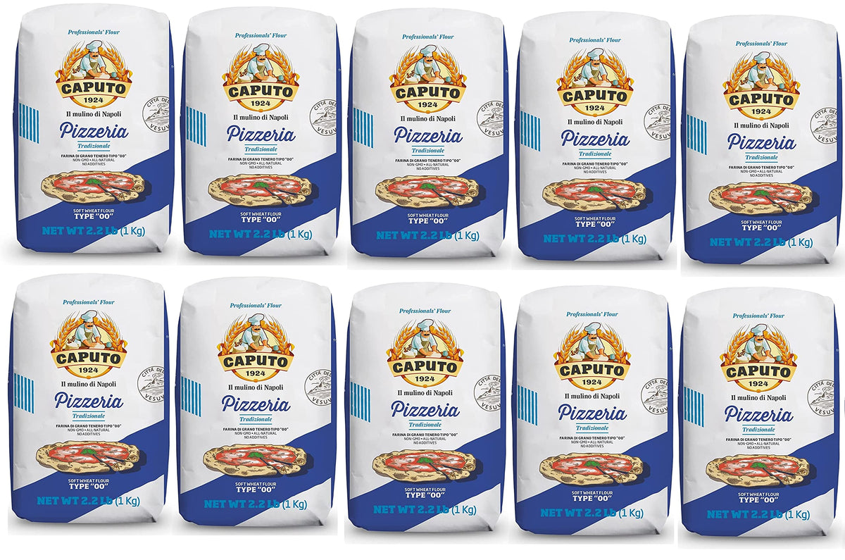 Antimo Caputo Pizzeria Blue 00 flour bag for authentic Neapolitan dough at high heat.