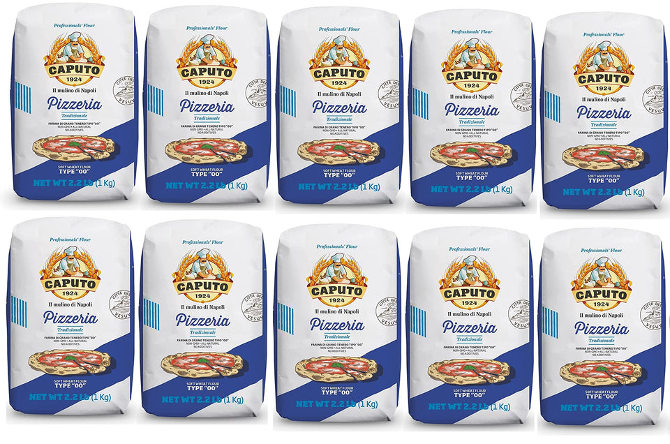 Antimo Caputo Pizzeria Blue 00 flour bag for authentic Neapolitan dough at high heat.