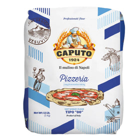 Antimo Caputo Pizzeria Flour Blue bag shown for authentic Neapolitan dough preparation.