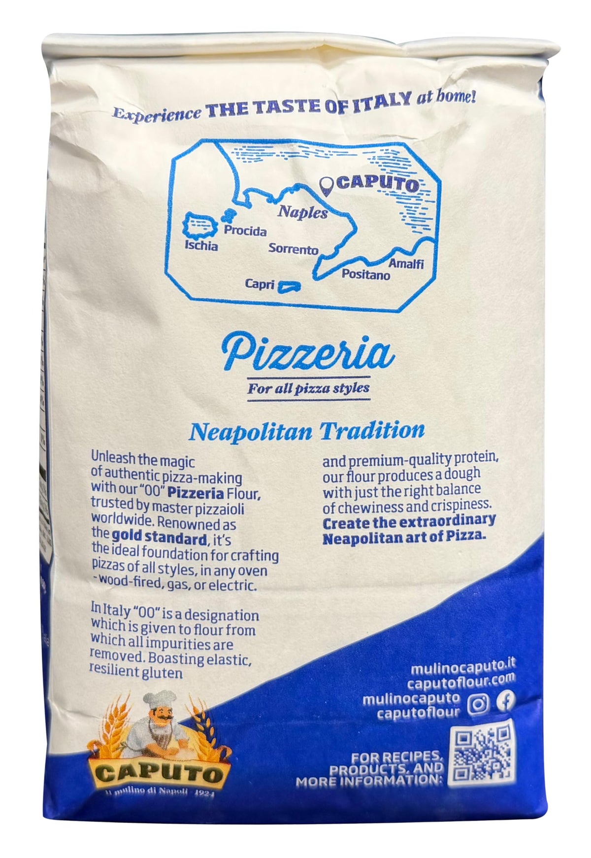 Antimo Caputo Pizzeria 00 flour blue dough – authentic Neapolitan crust potential.