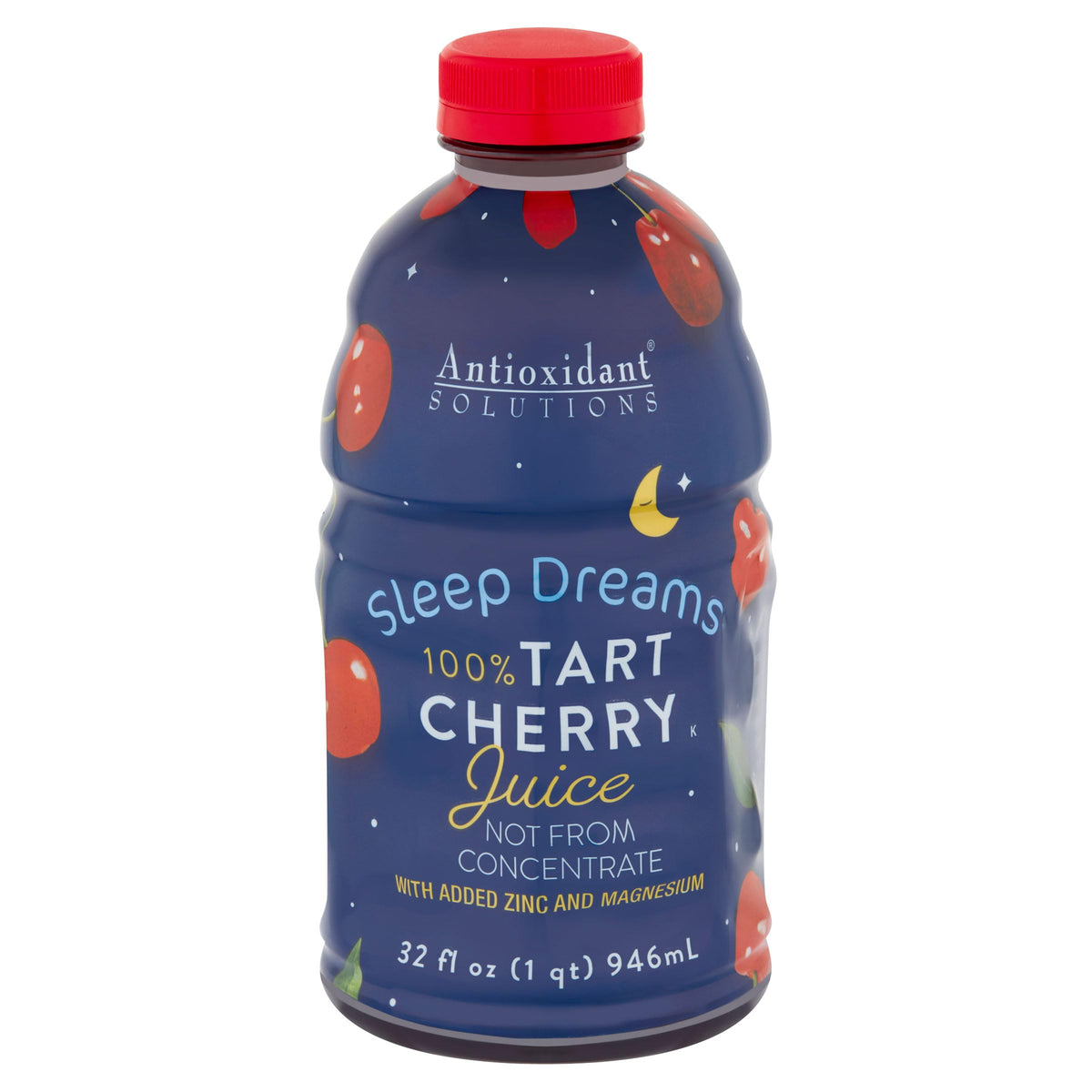 Antioxidant Solutions Sleep Dreams tart cherry juice bottle with pure flavor and no added sugar.