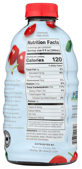 Antioxidant Solutions triple cherry juice bottle front view with clean label and no added sugar