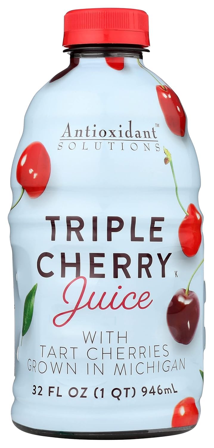 Antioxidant Solutions triple cherry juice bottle pour for refreshing hydration and vibrant color