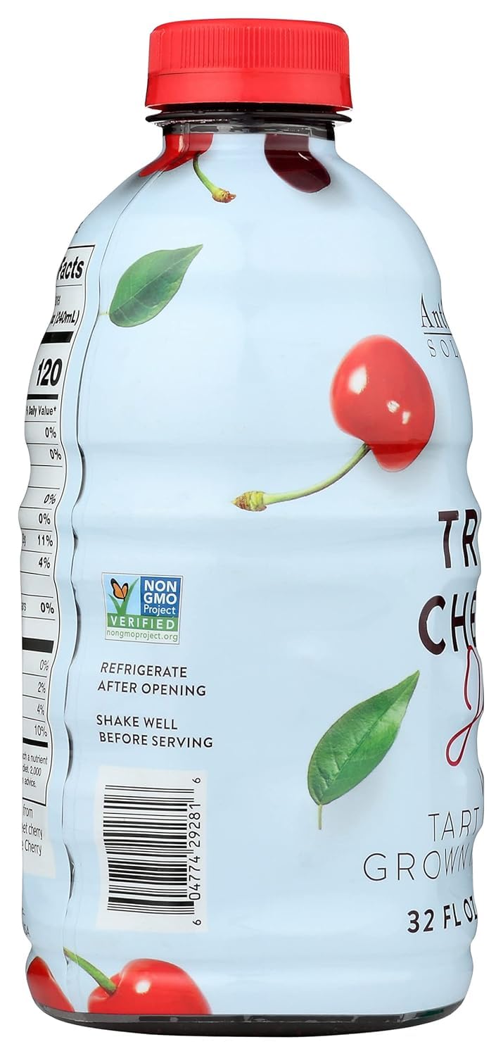 Antioxidant Solutions triple cherry juice label close-up highlighting ingredients and natural sweetness