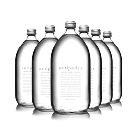 Antipodes natural artesian water 6-pack front view, ideal for restaurant-grade presentation.