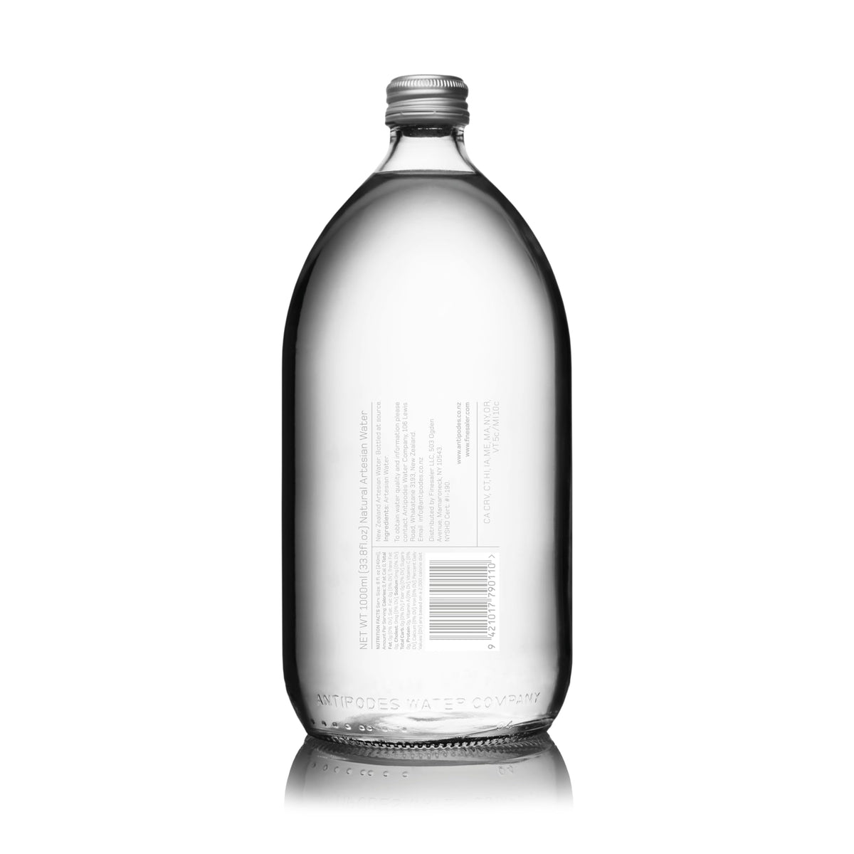 Antipodes bottles in a minimalist setup, sustainable glass packaging appeal.