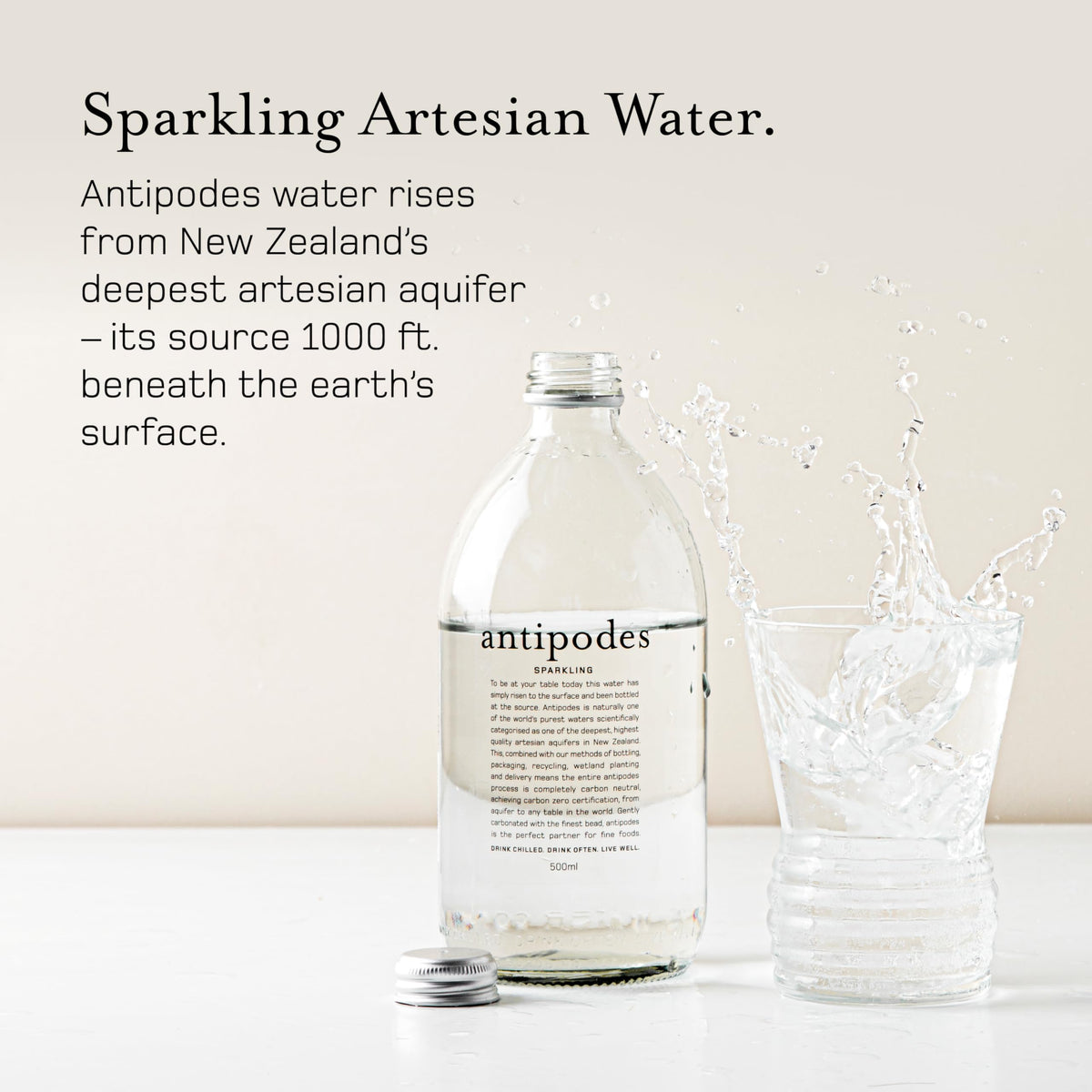 Antipodes Bay of Plenty aquifer close-up showing natural purity and mineral richness.